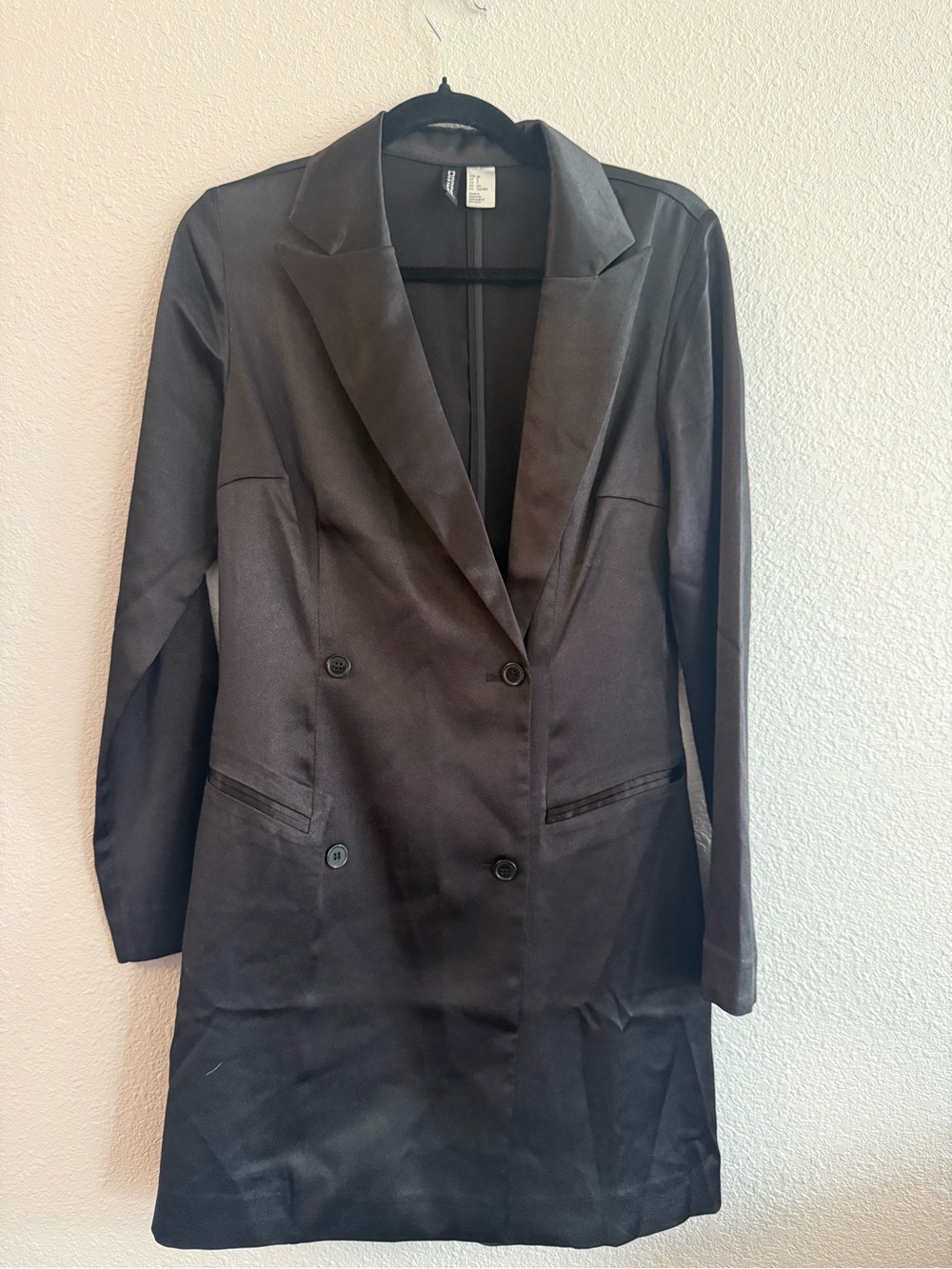 H&M Black Double-Breasted Long Blazer